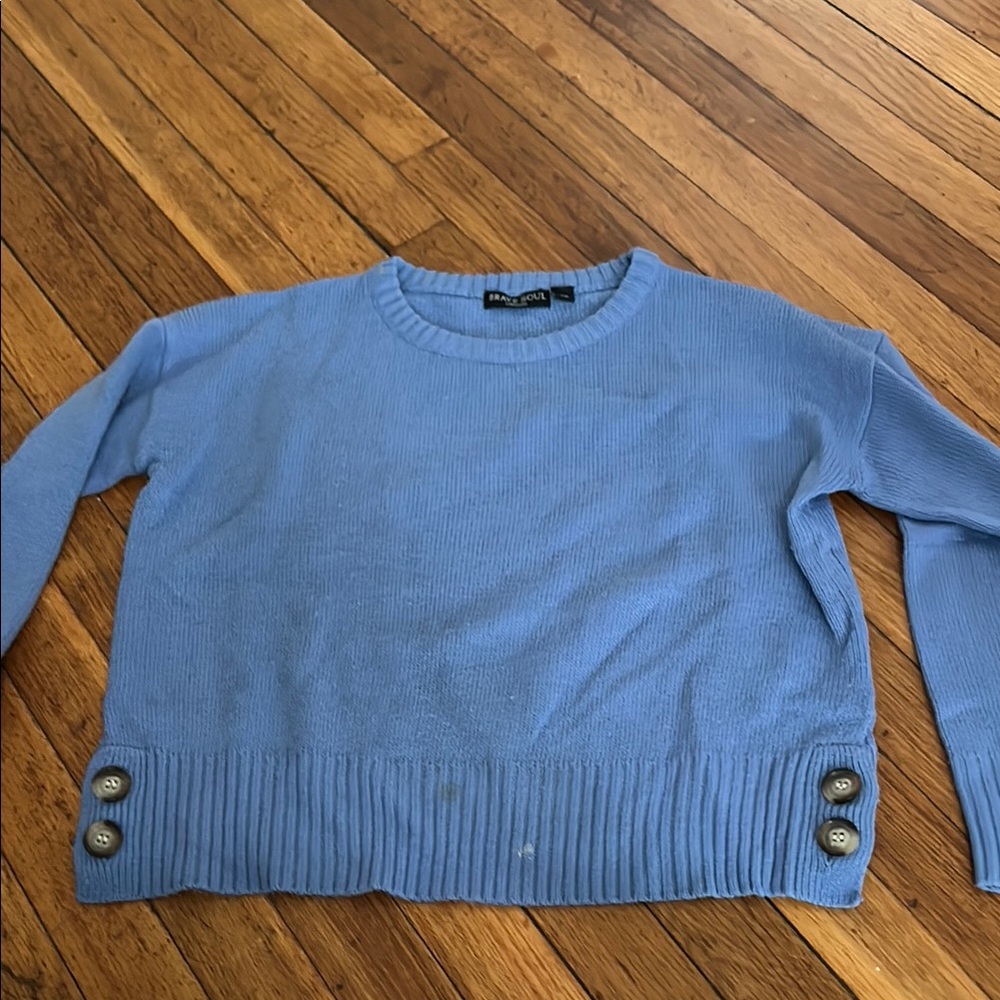 Brave Soul Blue Crew Neck Sweater with Ribbed Detailing